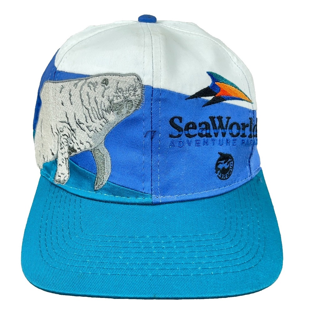 Vintage Sea World Hat Cap Snapback Big Logo Manatee Nature Colorblock 90s‎ Y2K